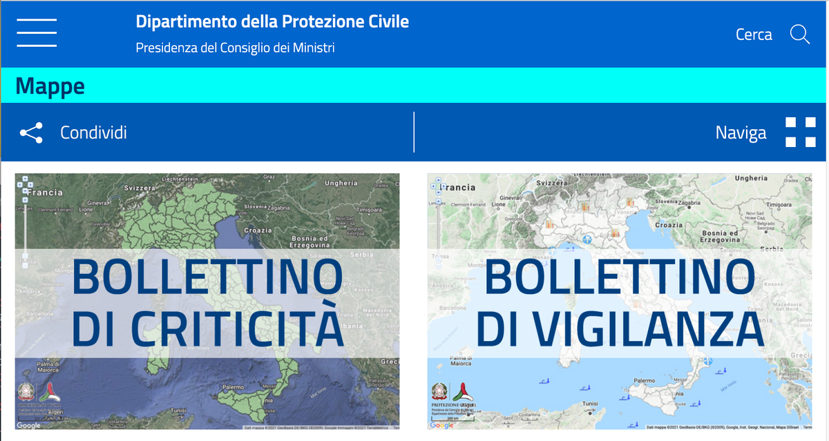 MapLite per i Bollettini di Criticità e di Vigilanza del DPC
